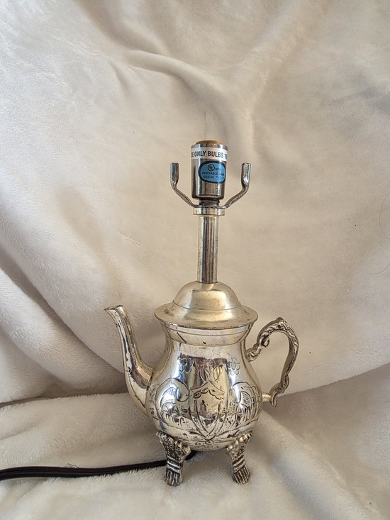 Other - Vintage Silver Plated Teapot Lamp, Made in India, Engraved Etched Teapot Lamp